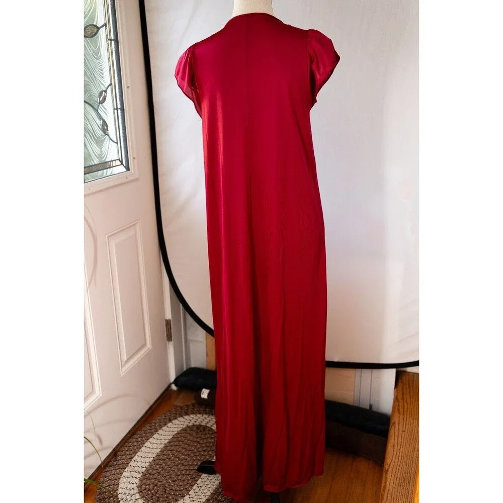 Vintage Red nightgown slip dress Barad & Co M union made womens lace short sleev - Picture 2 of 7